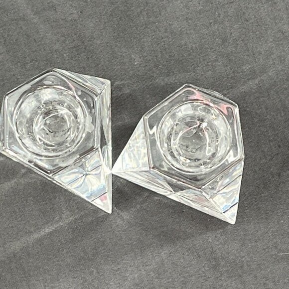 VILLEROY & BOCH GLASS TAPER CANDLESTICK HOLDERS PRISM CLEAR ART GLASS 5" PAIR - Picture 7 of 7